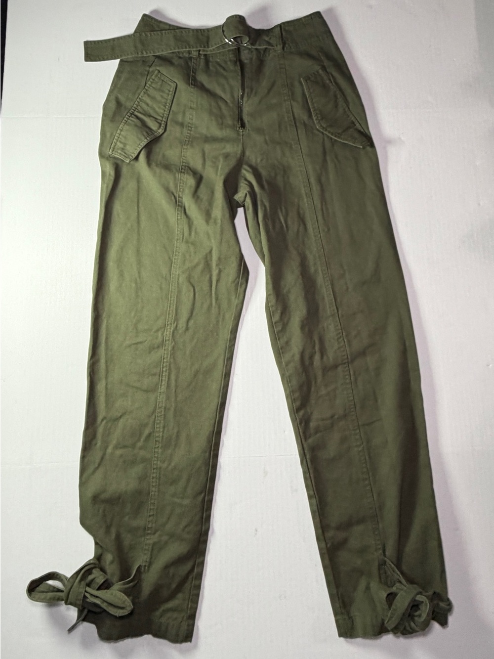 VENUS Olive Green Utility Cargo Pants Women’s size 4 Belted Tie Ankle